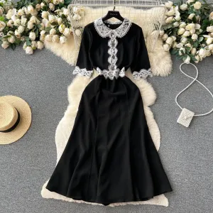 CM-DY096473 Women Elegant European Style Lace Short Sleeve Mermaid Lapel Dress