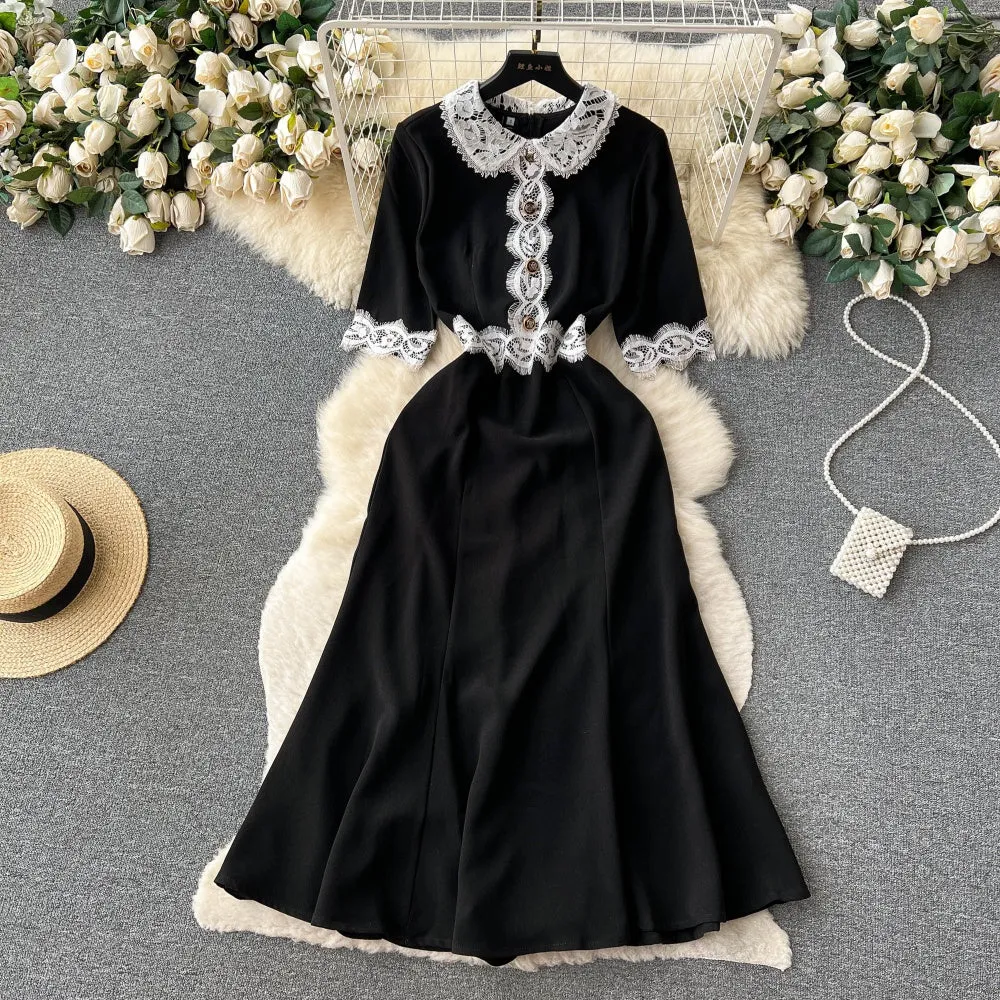 CM-DY096473 Women Elegant European Style Lace Short Sleeve Mermaid Lapel Dress
