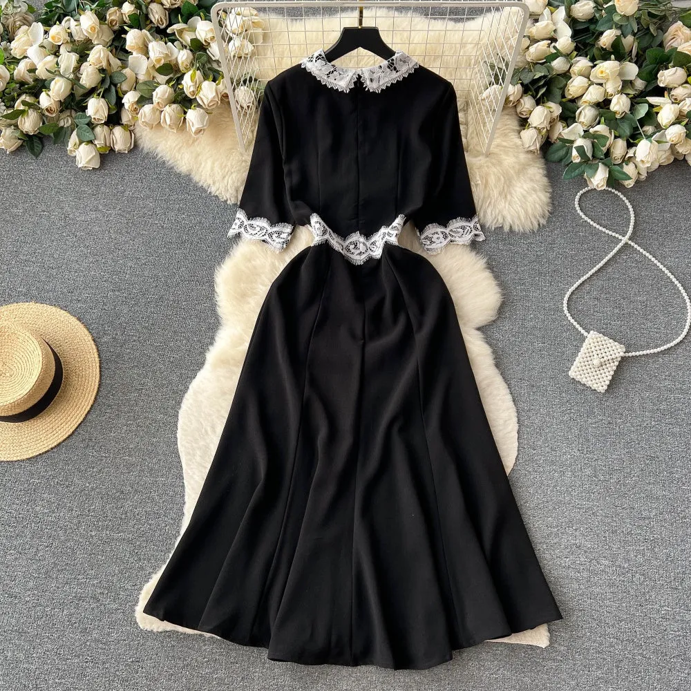 CM-DY096473 Women Elegant European Style Lace Short Sleeve Mermaid Lapel Dress