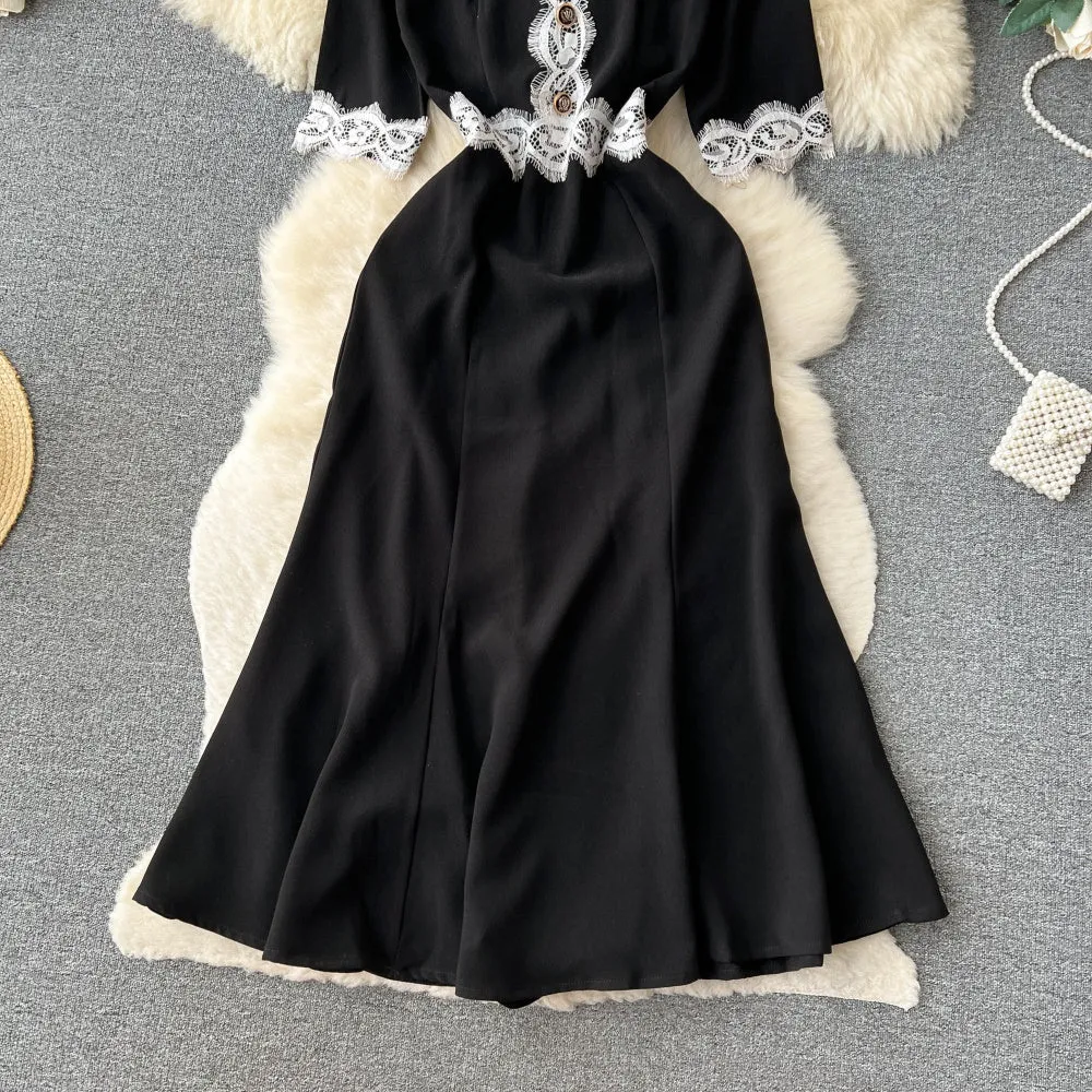 CM-DY096473 Women Elegant European Style Lace Short Sleeve Mermaid Lapel Dress