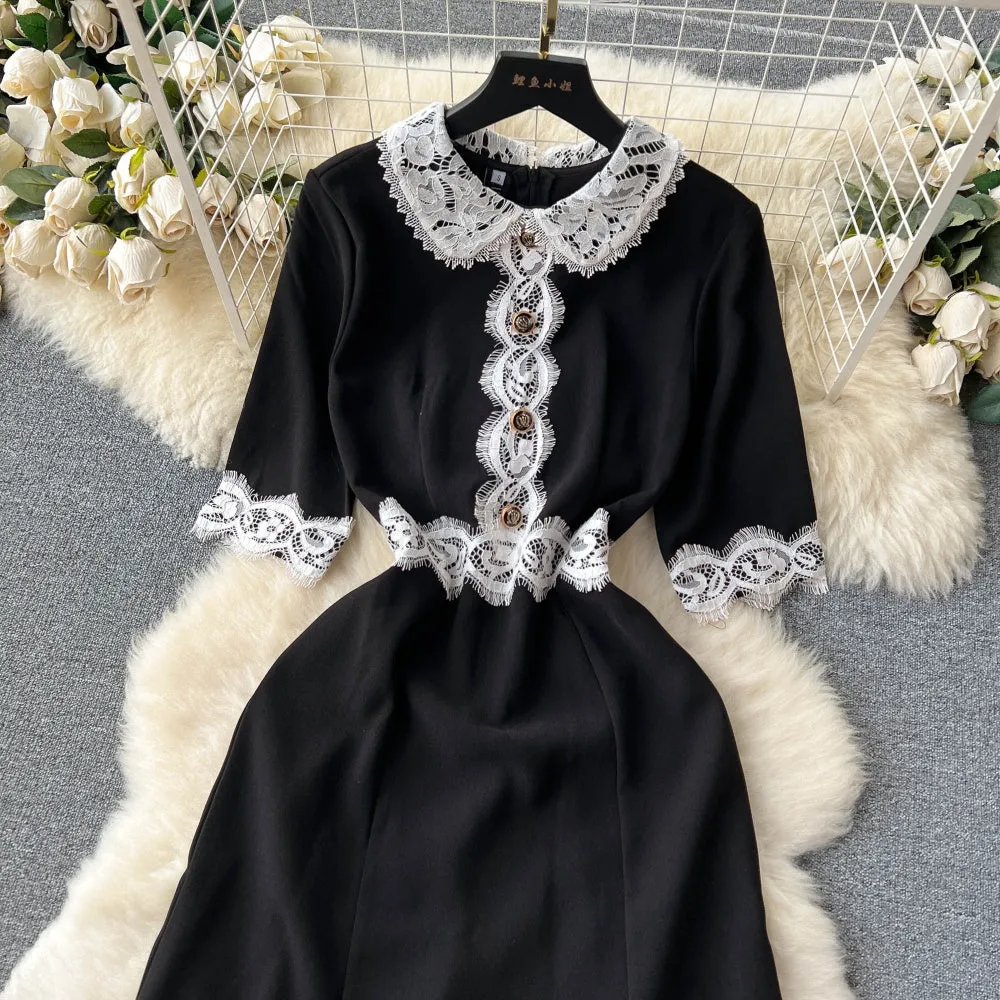 CM-DY096473 Women Elegant European Style Lace Short Sleeve Mermaid Lapel Dress