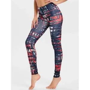 Color Block Print Leggings - Blue M