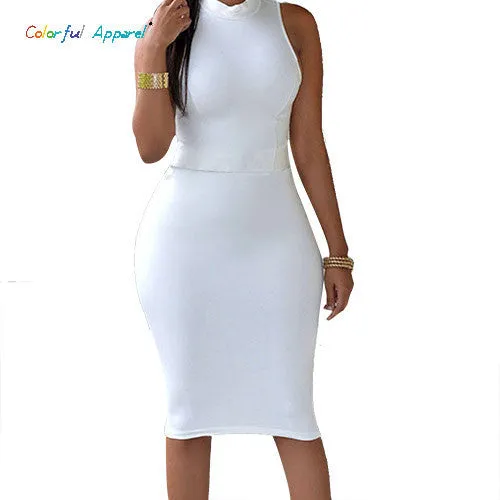 Colorful Apparel 2015 Women Summer Dress Sleeveless Sexy Bandage Dress Red Turtleneck Party Dress Casual Pencil Dresses  CA69A