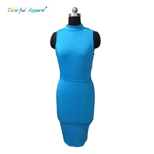 Colorful Apparel 2015 Women Summer Dress Sleeveless Sexy Bandage Dress Red Turtleneck Party Dress Casual Pencil Dresses  CA69A
