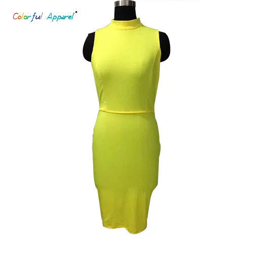 Colorful Apparel 2015 Women Summer Dress Sleeveless Sexy Bandage Dress Red Turtleneck Party Dress Casual Pencil Dresses  CA69A