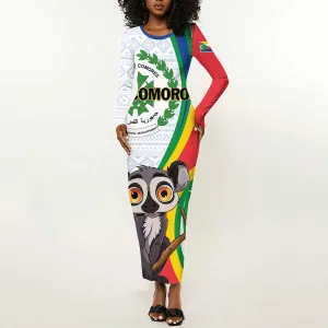 Comoros Long Sleeve Bodycon Dress 1975 Komori Mongoose Lemur African Pattern LT01