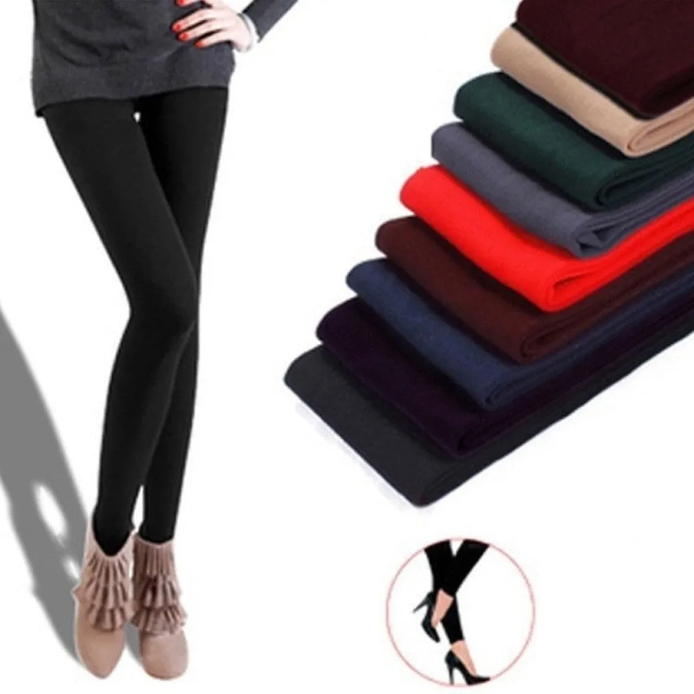 ContiNent 33 Autumn winter woman thick warm leggings candy color brushed charcoal Stretch Fleece Pants Trample Feet Leggings