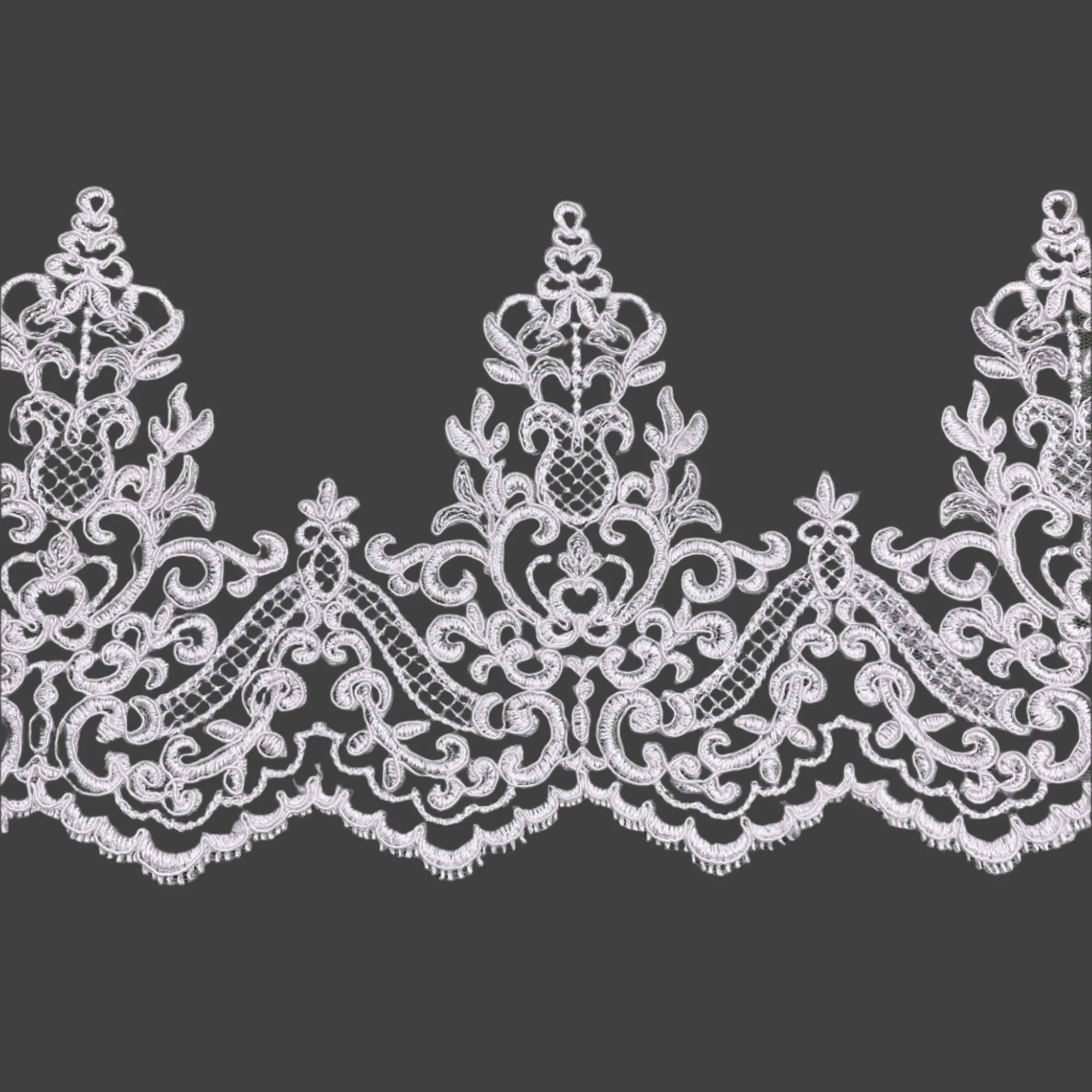 Corded Lace Trimming Embroidered on 100% Polyester Net Mesh | LaceUSA - 97014W