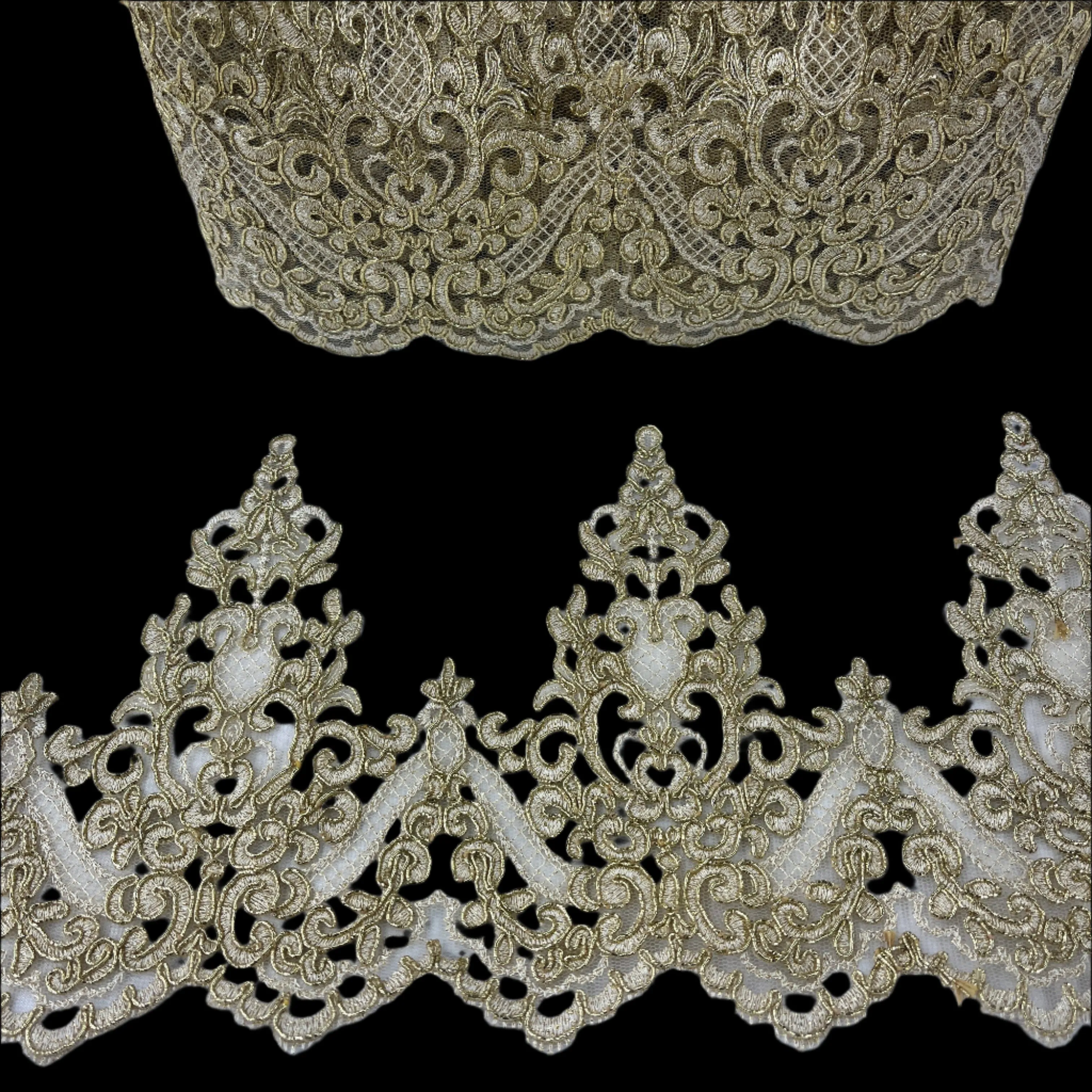 Corded Lace Trimming Embroidered on 100% Polyester Net Mesh | LaceUSA - 97014W