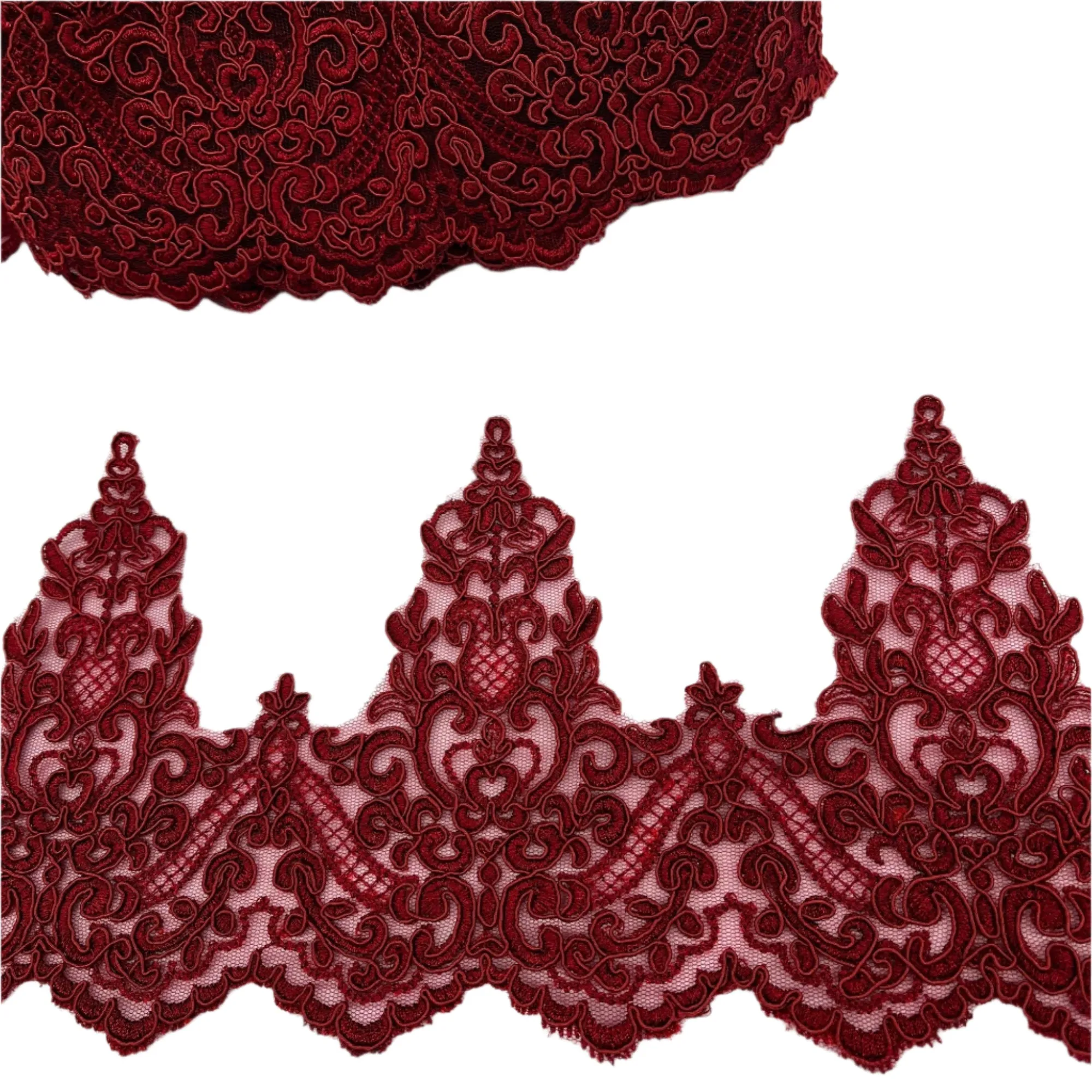 Corded Lace Trimming Embroidered on 100% Polyester Net Mesh | LaceUSA - 97014W