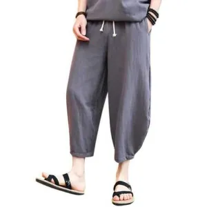 Cotton Linen Calf-Length Baggy Pants