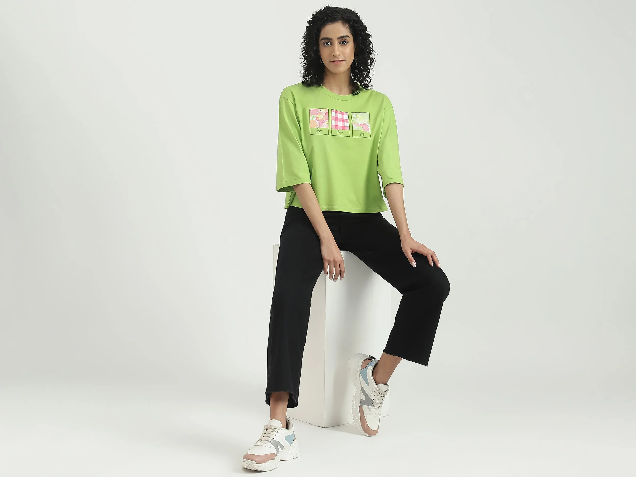Cotton Solid Round Neck Women T-shirts