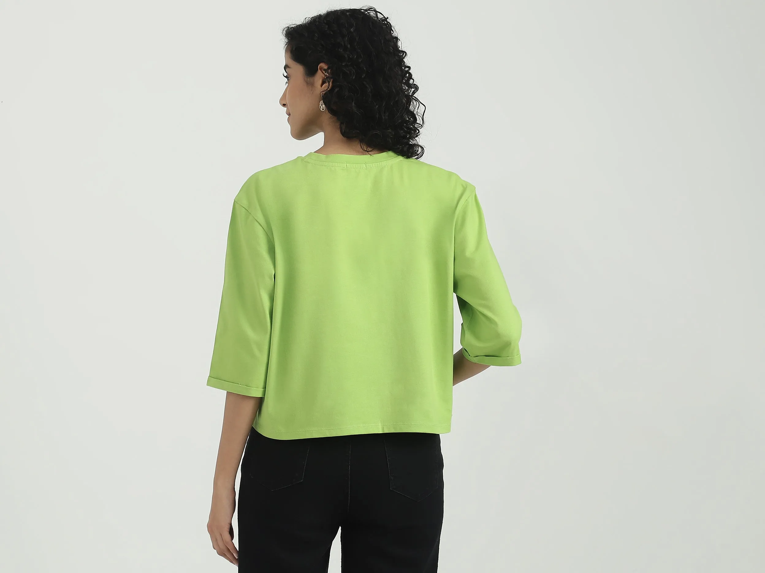 Cotton Solid Round Neck Women T-shirts