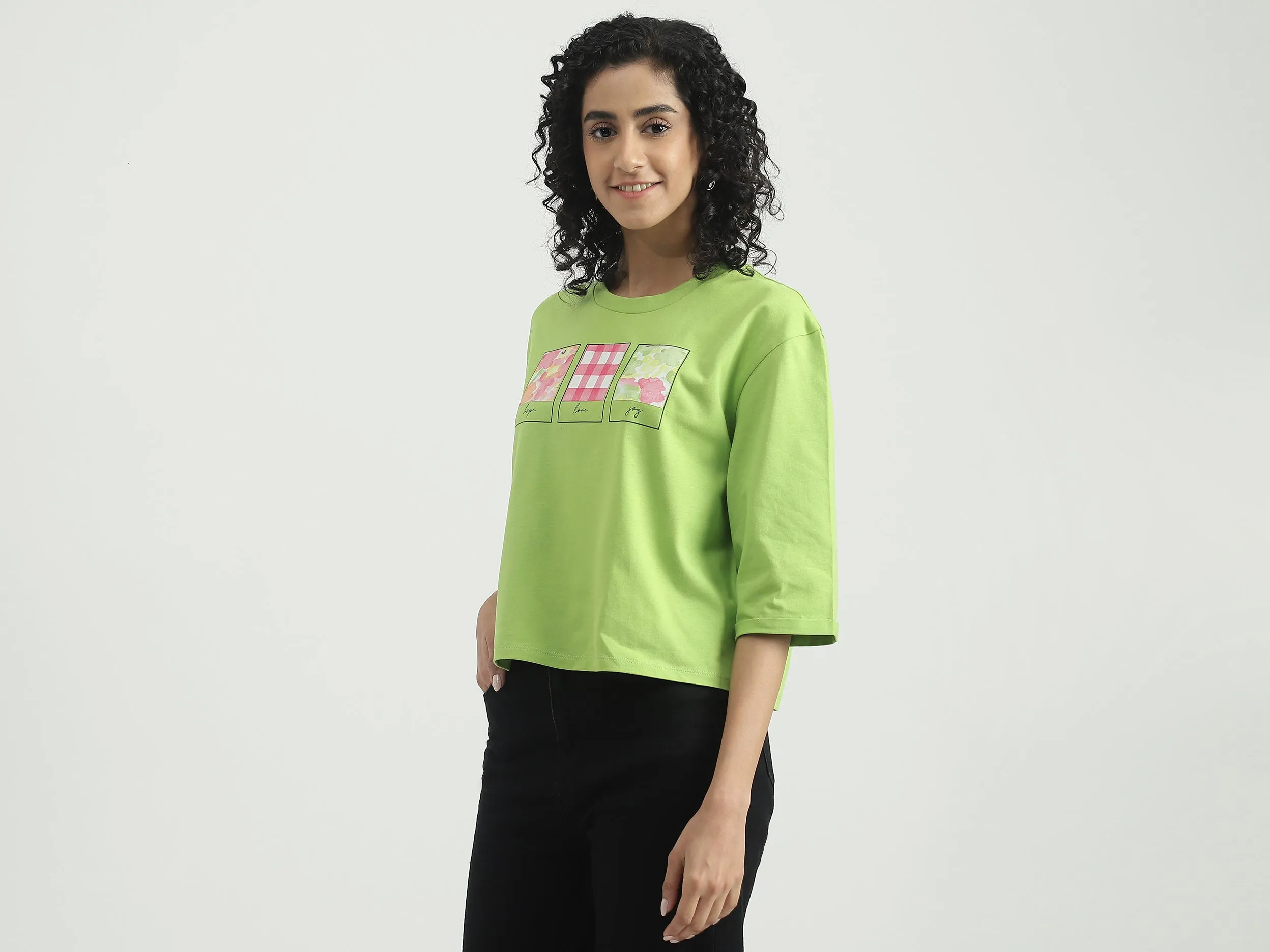 Cotton Solid Round Neck Women T-shirts