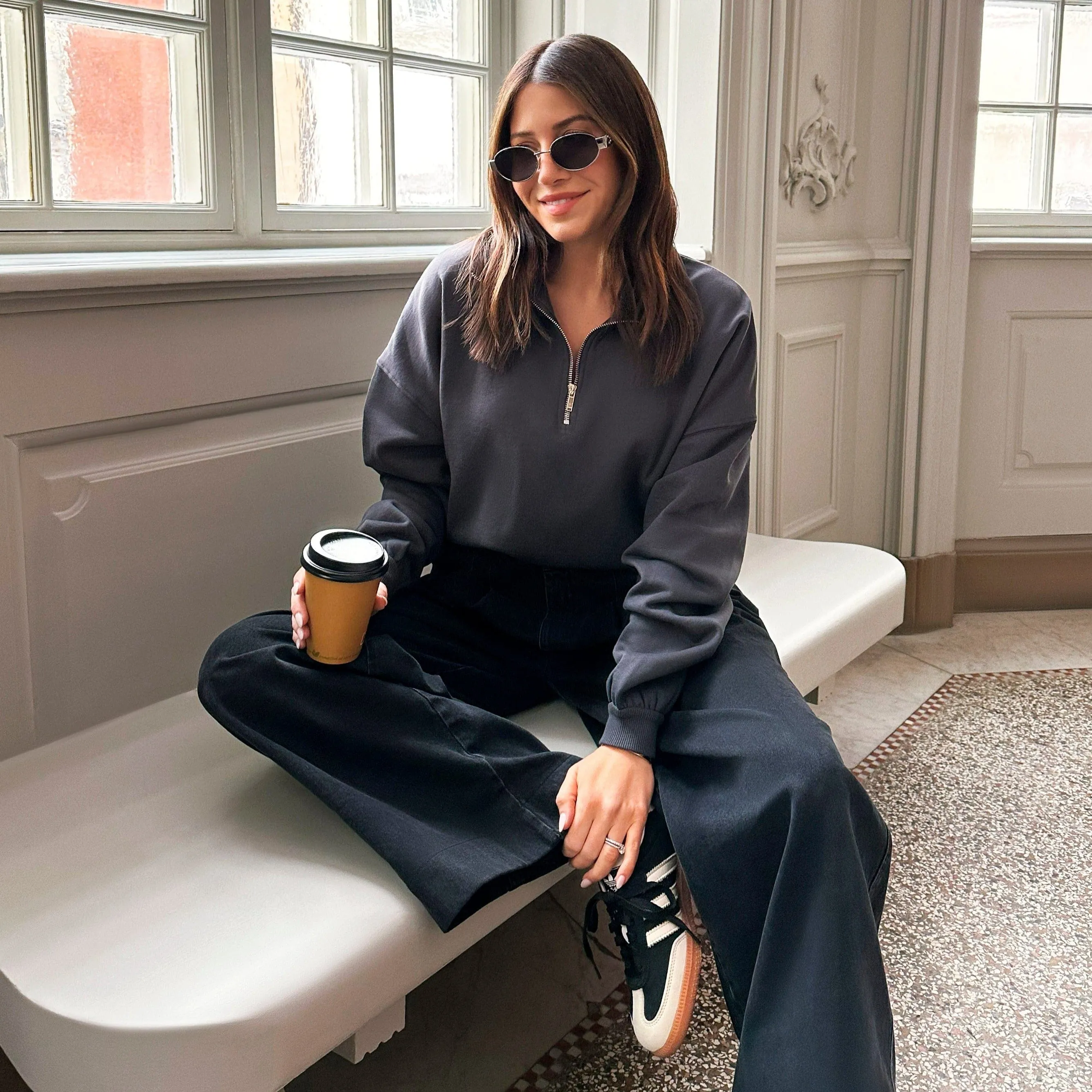 CROPPED QUARTER ZIP SWEATSHIRT - PETROL