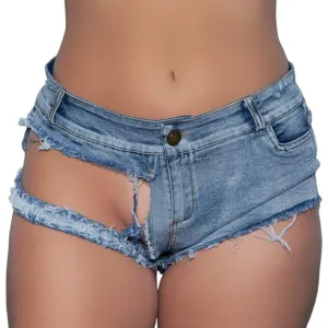 Cut Out Front Mini Distressed Jean Shorts