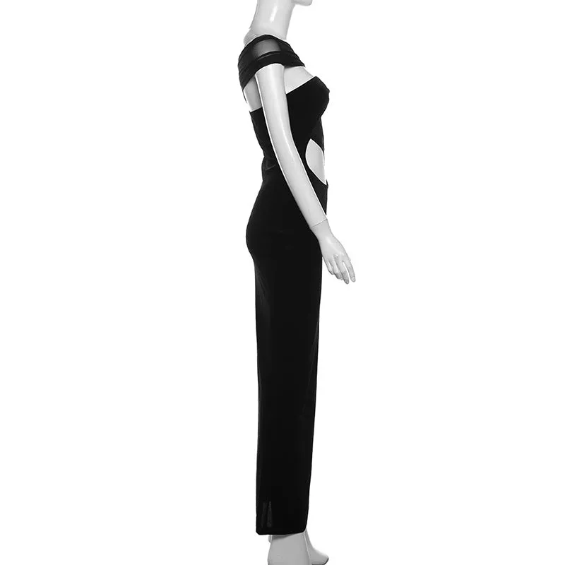 Cut Out Off Shoulder Fitted Velvet Maxi Dress