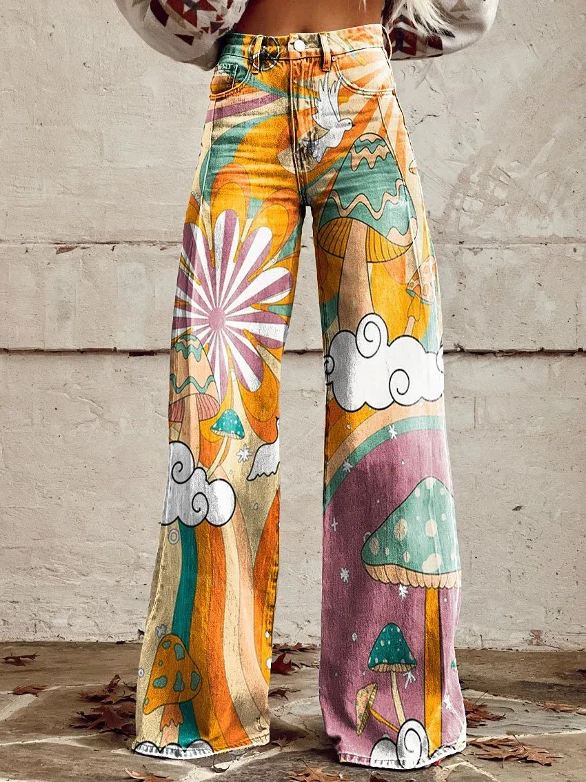 Daphne - Vintage Daisy Flowers Art Pants