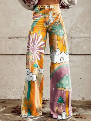 Daphne - Vintage Daisy Flowers Art Pants