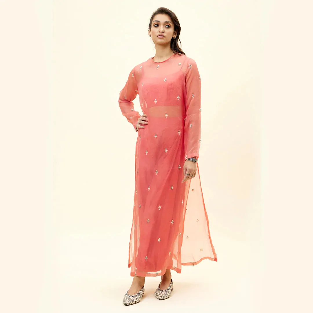 D.CORAL DRAPY PANTS WITH BUSTIER AND ORGANZA KURTA