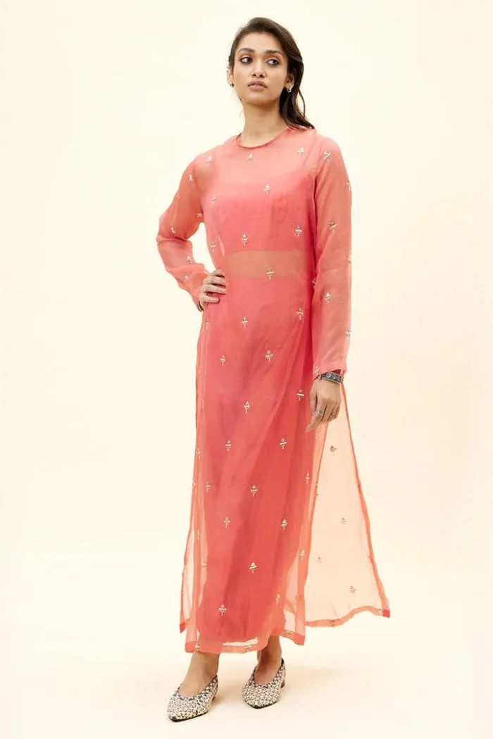D.CORAL DRAPY PANTS WITH BUSTIER AND ORGANZA KURTA