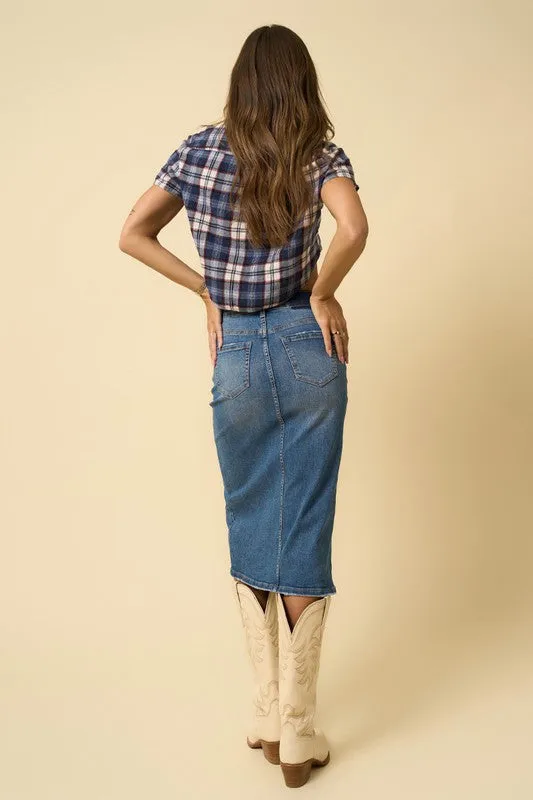 Denim Midi Slit Skirt