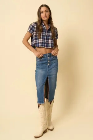 Denim Midi Slit Skirt