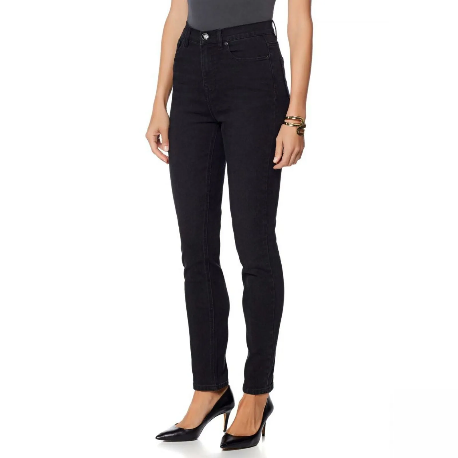 DG2 by Diane Gilman Virtual Stretch Skinny Jeans Black Petite 16W