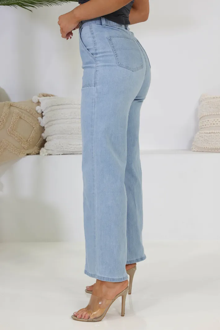 DIA WIDE LEG DENIM JEANS - Light Blue