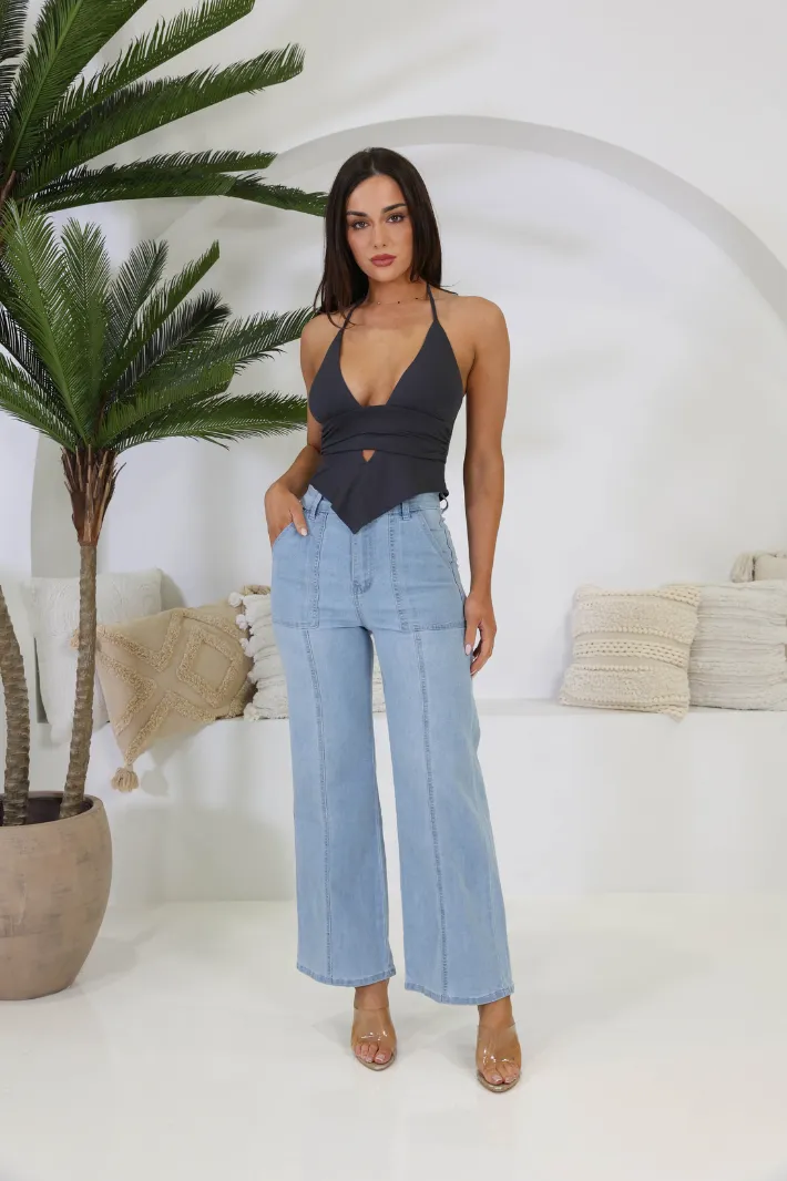 DIA WIDE LEG DENIM JEANS - Light Blue
