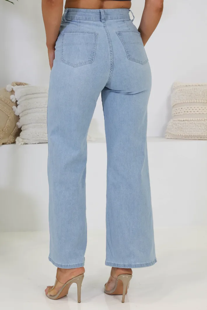 DIA WIDE LEG DENIM JEANS - Light Blue