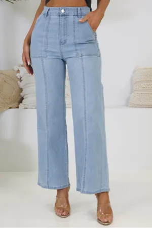 DIA WIDE LEG DENIM JEANS - Light Blue