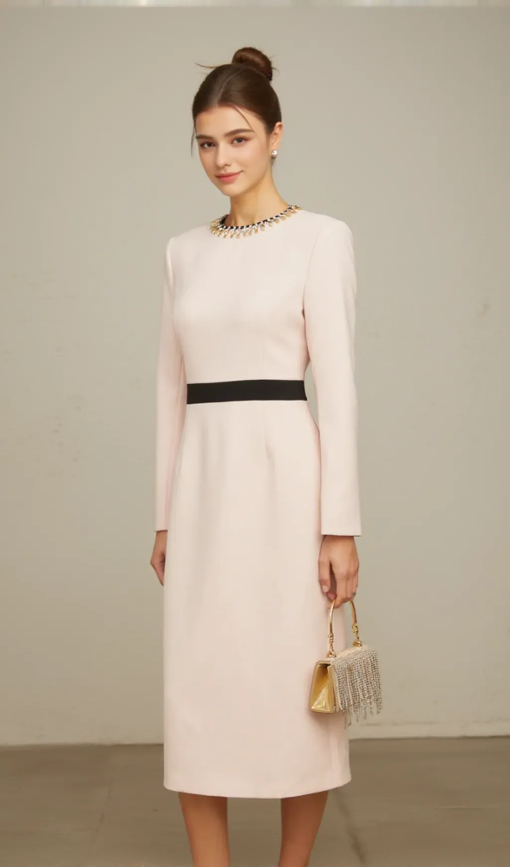 diamond-embellished sheath maxi dress in pink