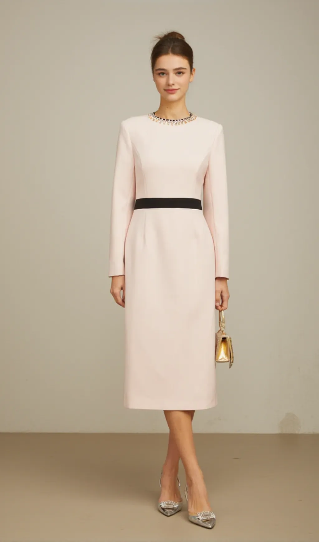diamond-embellished sheath maxi dress in pink