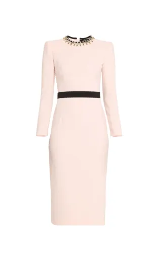 diamond-embellished sheath maxi dress in pink
