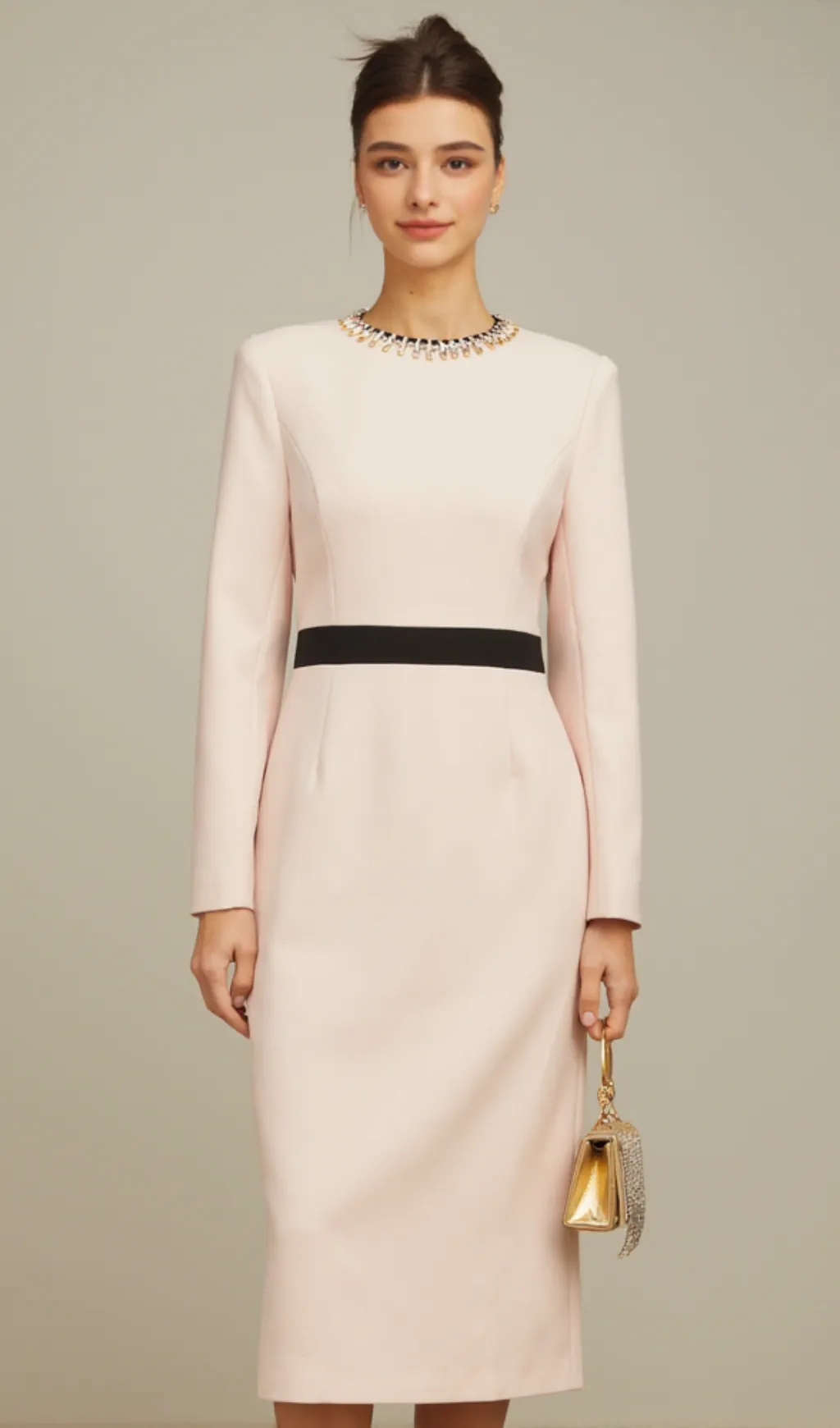 diamond-embellished sheath maxi dress in pink