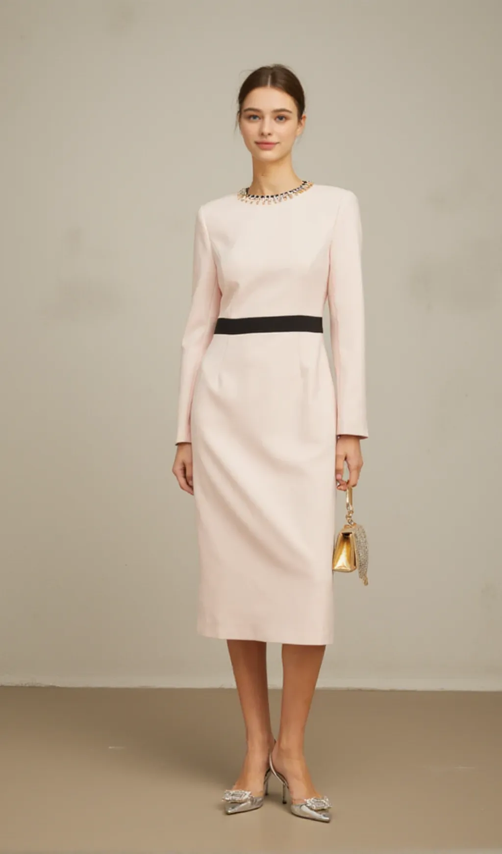 diamond-embellished sheath maxi dress in pink