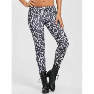 Digital Number Print Leggings - Black L