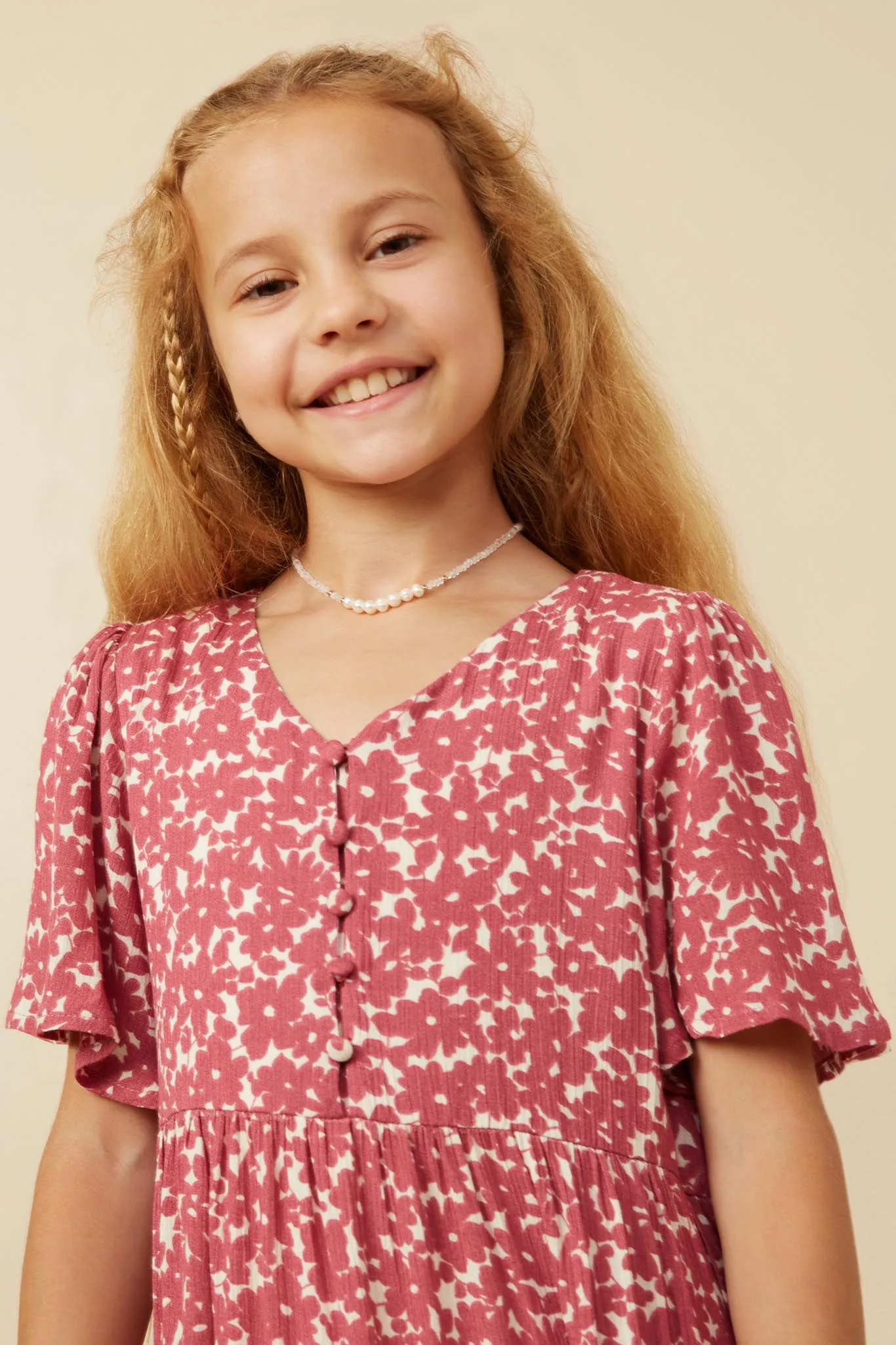 Ditsy Floral Buttoned V Neck Tier Dress