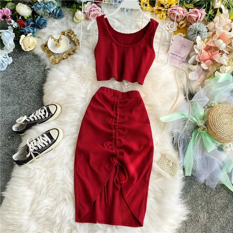 Drawstring Bodycon Skirt Female Set New