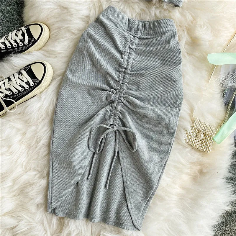 Drawstring Bodycon Skirt Female Set New