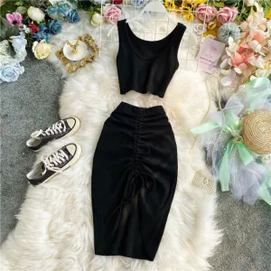 Drawstring Bodycon Skirt Female Set New