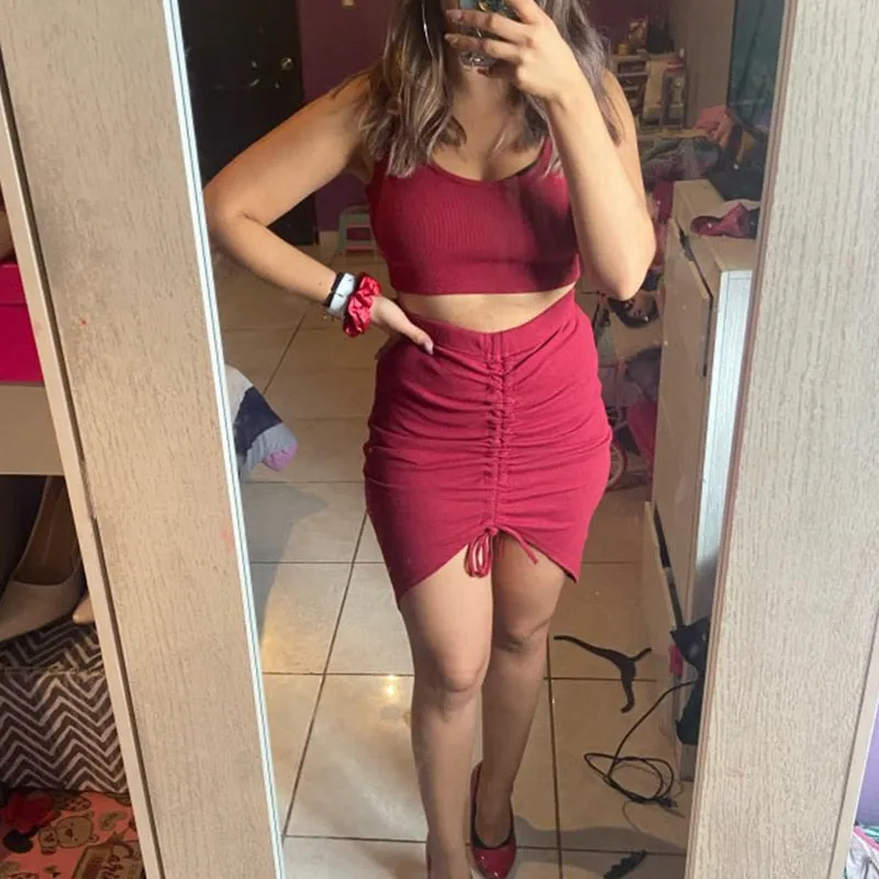 Drawstring Bodycon Skirt Female Set New