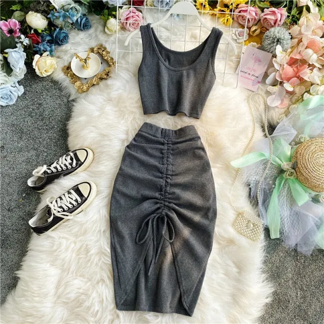 Drawstring Bodycon Skirt Female Set New
