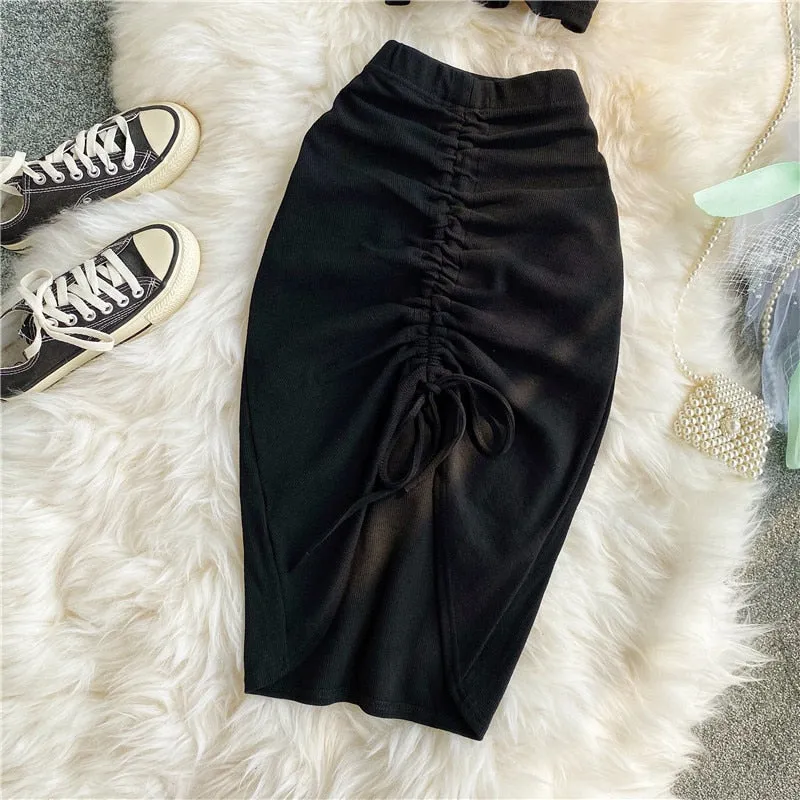 Drawstring Bodycon Skirt Female Set New