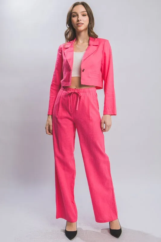 Drawstring Linen Blend Pants W/Pockets