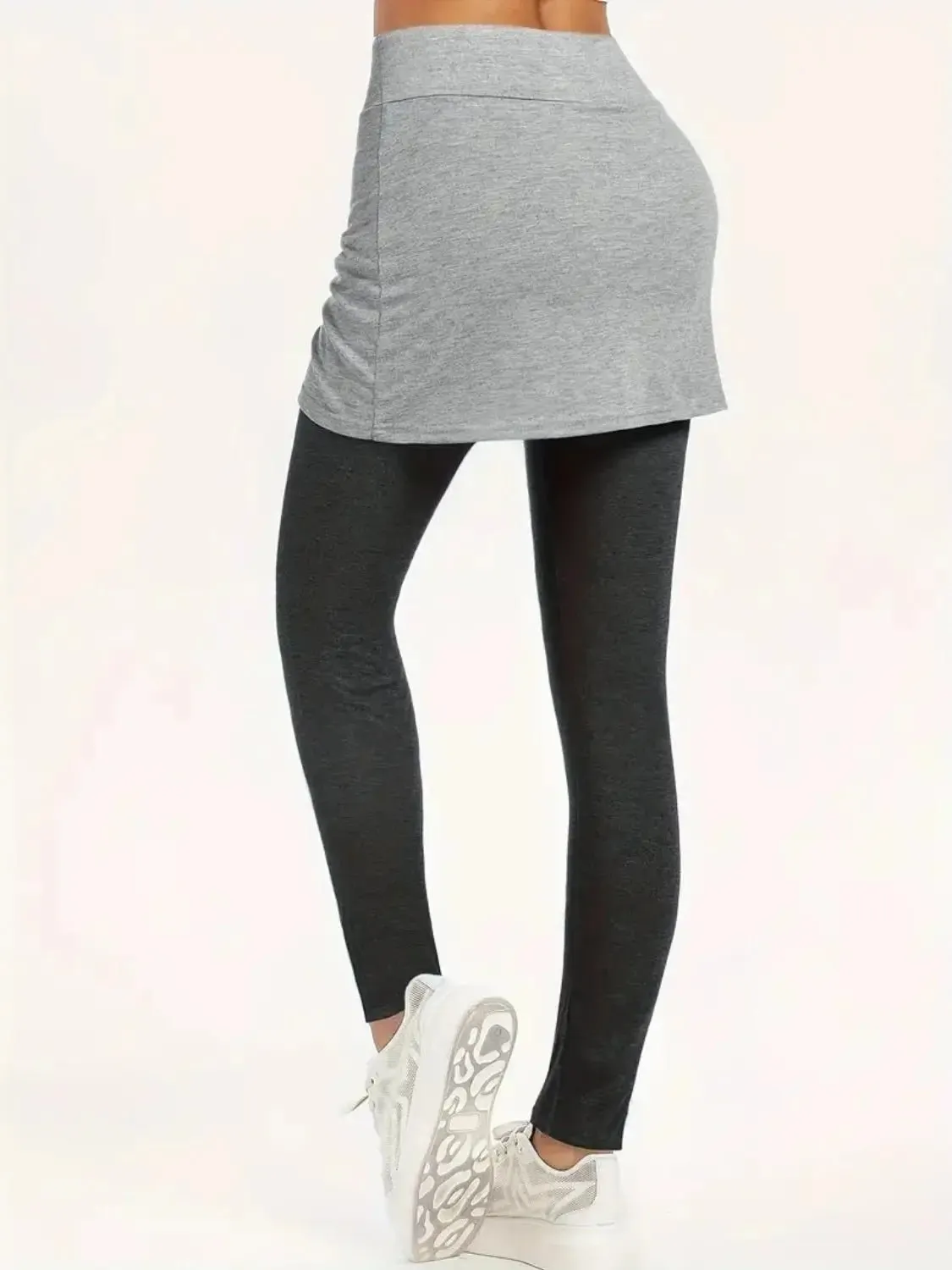 Drawstring Two Pieces Active Leggings with Ruched Skirt