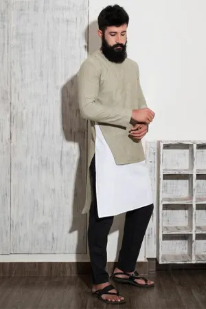 Duo - Nature Green & White Kurta with Black Pant set