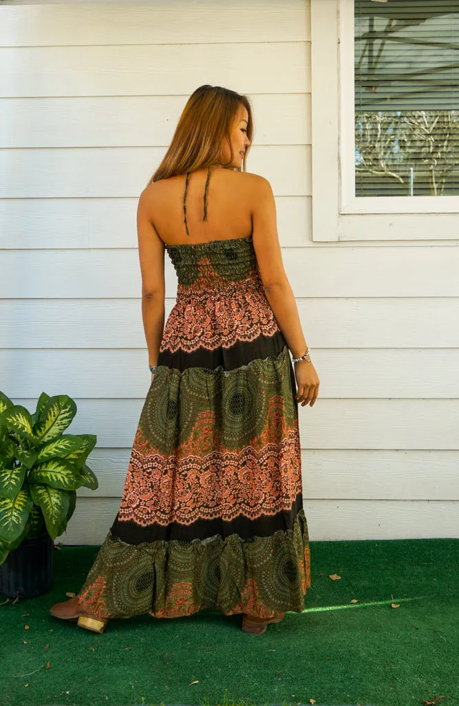 Earthy Mandala Tiered SunDress Maxi Dress