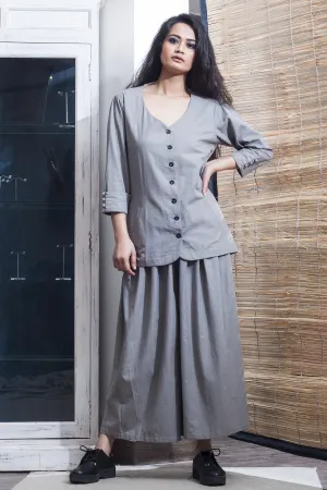 Elane- Grey Fitted Jacket With Oversized Pants